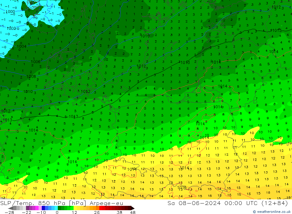 SLP/Temp. 850 hPa Arpege-eu So 08.06.2024 00 UTC