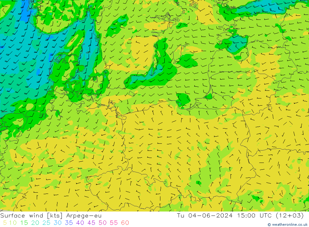 Wind 10 m Arpege-eu di 04.06.2024 15 UTC