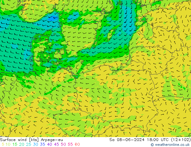 Surface wind Arpege-eu So 08.06.2024 18 UTC