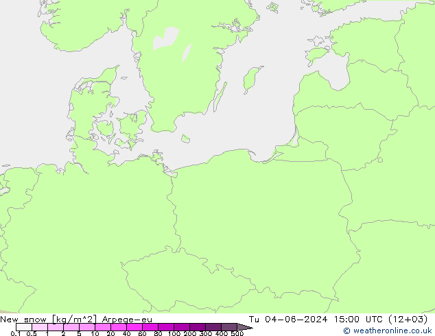 Nový sníh Arpege-eu Út 04.06.2024 15 UTC