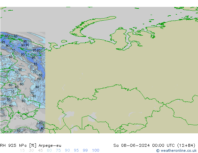 Humedad rel. 925hPa Arpege-eu sáb 08.06.2024 00 UTC