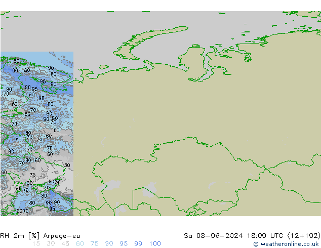 Humedad rel. 2m Arpege-eu sáb 08.06.2024 18 UTC