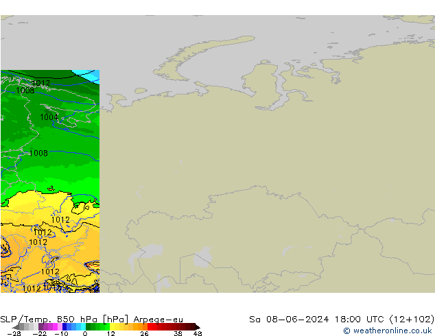 SLP/Temp. 850 hPa Arpege-eu Sa 08.06.2024 18 UTC