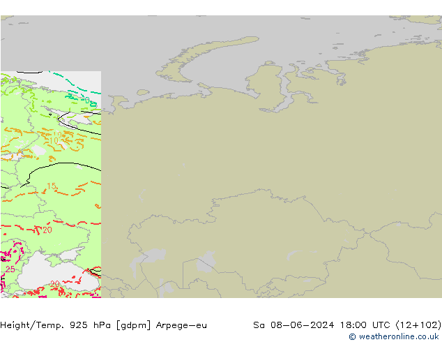 Height/Temp. 925 hPa Arpege-eu sab 08.06.2024 18 UTC