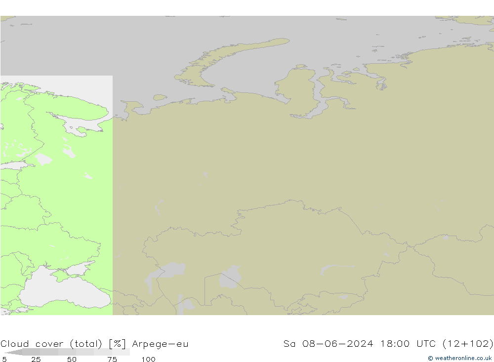 nuvens (total) Arpege-eu Sáb 08.06.2024 18 UTC