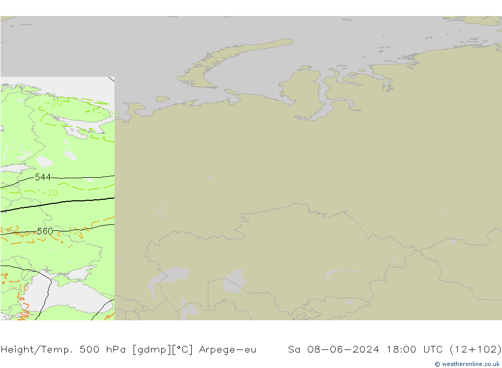 Height/Temp. 500 hPa Arpege-eu Sa 08.06.2024 18 UTC