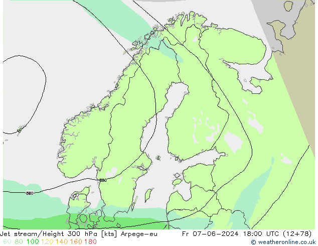 Jet stream/Height 300 hPa Arpege-eu Pá 07.06.2024 18 UTC