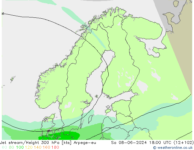 Jet stream/Height 300 hPa Arpege-eu Sa 08.06.2024 18 UTC