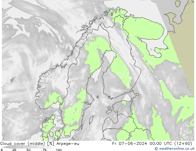 Cloud cover (middle) Arpege-eu Fr 07.06.2024 00 UTC