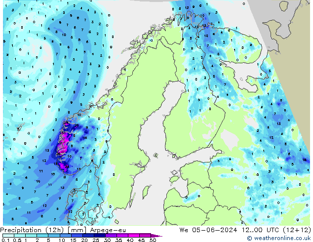 Precipitation (12h) Arpege-eu We 05.06.2024 00 UTC
