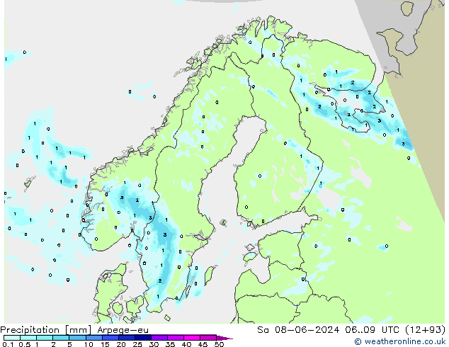 precipitação Arpege-eu Sáb 08.06.2024 09 UTC