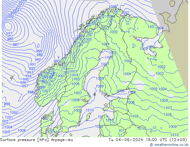 Bodendruck Arpege-eu Di 04.06.2024 15 UTC