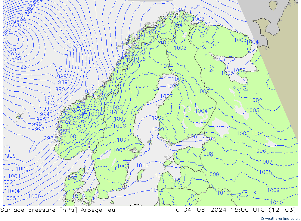 Surface pressure Arpege-eu Tu 04.06.2024 15 UTC