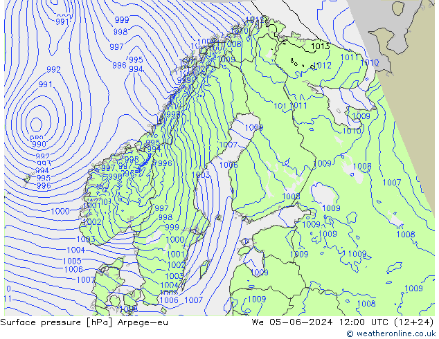 Pressione al suolo Arpege-eu mer 05.06.2024 12 UTC