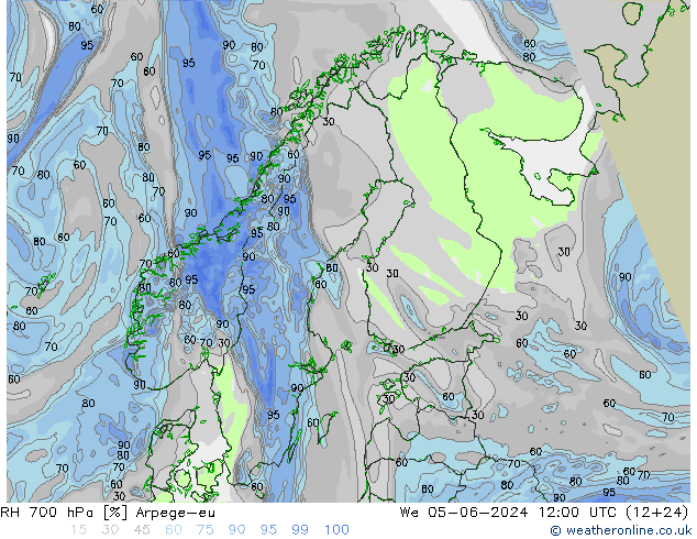 RH 700 hPa Arpege-eu We 05.06.2024 12 UTC