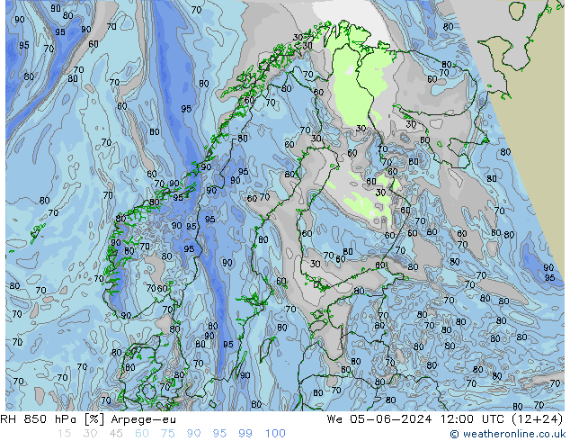 RH 850 hPa Arpege-eu St 05.06.2024 12 UTC