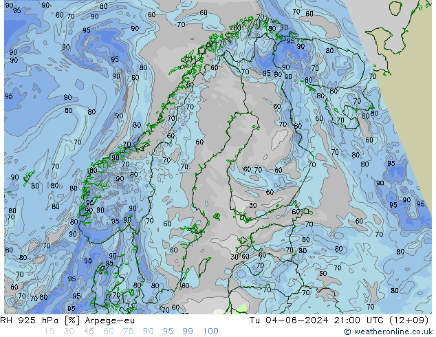 RH 925 hPa Arpege-eu mar 04.06.2024 21 UTC