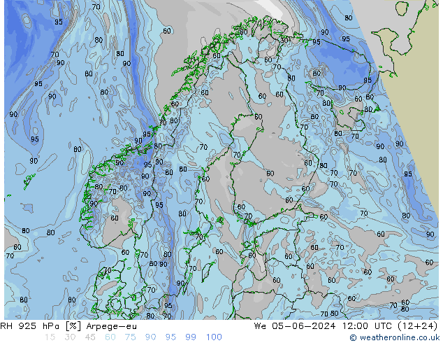 RH 925 hPa Arpege-eu  05.06.2024 12 UTC