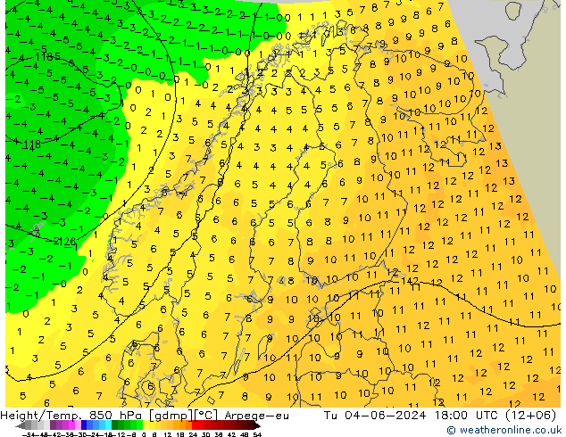 Height/Temp. 850 hPa Arpege-eu Di 04.06.2024 18 UTC