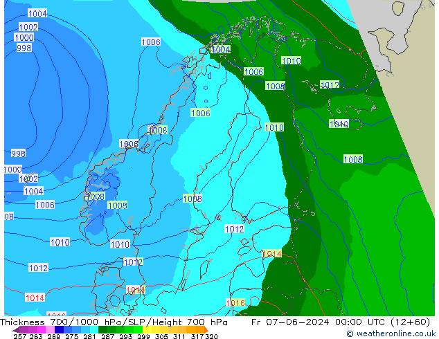 Thck 700-1000 hPa Arpege-eu Fr 07.06.2024 00 UTC