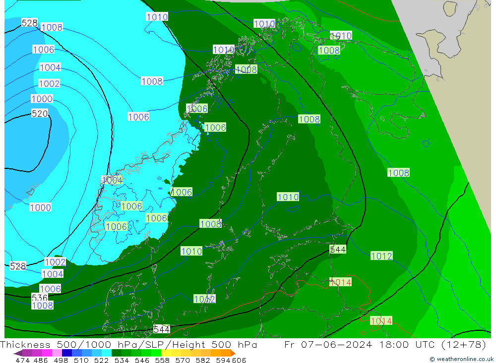 Thck 500-1000hPa Arpege-eu Fr 07.06.2024 18 UTC