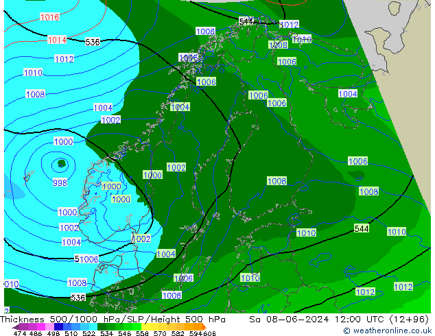 Thck 500-1000hPa Arpege-eu so. 08.06.2024 12 UTC