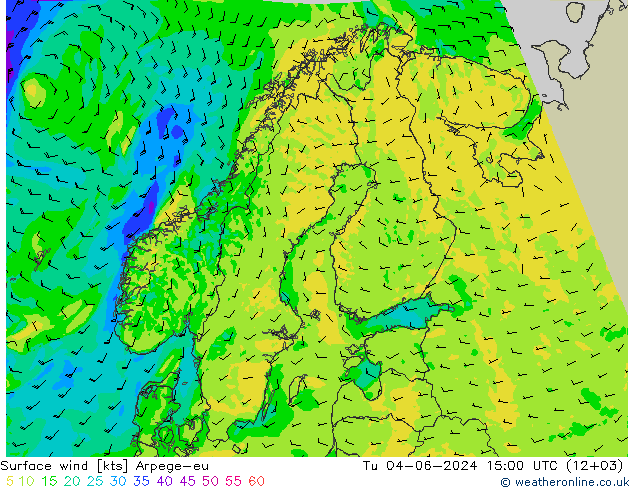 Surface wind Arpege-eu Tu 04.06.2024 15 UTC