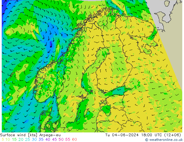 Surface wind Arpege-eu Tu 04.06.2024 18 UTC