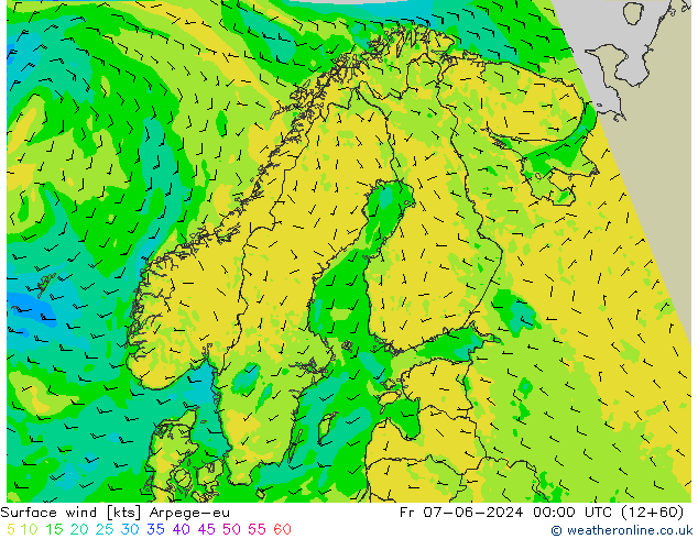 Surface wind Arpege-eu Fr 07.06.2024 00 UTC