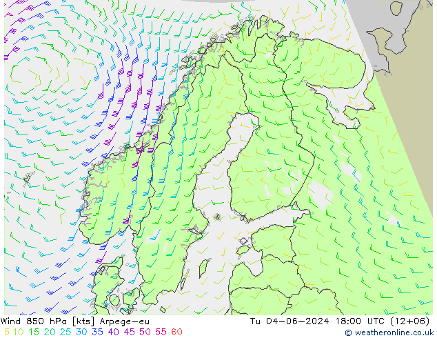 Wind 850 hPa Arpege-eu Di 04.06.2024 18 UTC