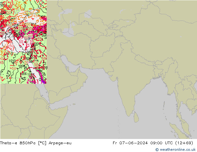 Theta-e 850hPa Arpege-eu Fr 07.06.2024 09 UTC