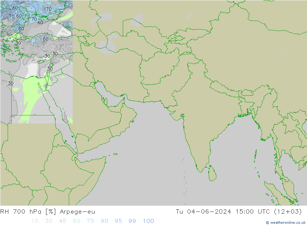 Humidité rel. 700 hPa Arpege-eu mar 04.06.2024 15 UTC