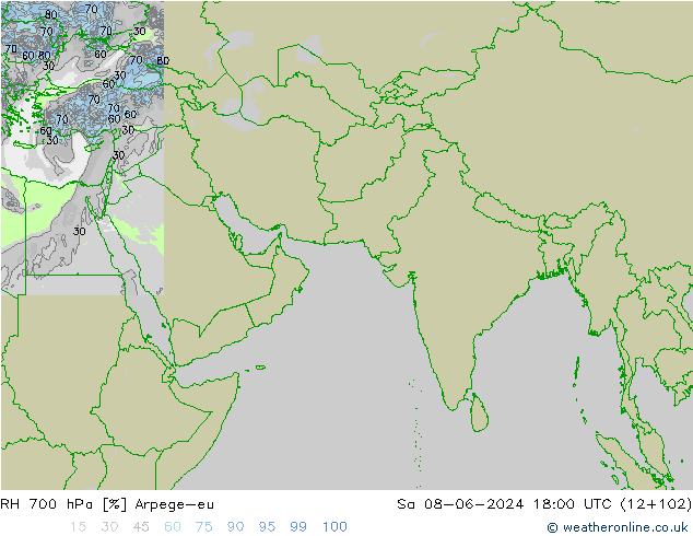 Humidité rel. 700 hPa Arpege-eu sam 08.06.2024 18 UTC