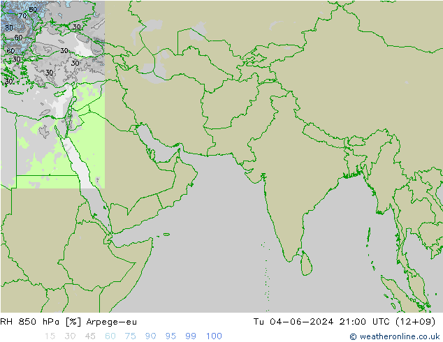 RH 850 hPa Arpege-eu Tu 04.06.2024 21 UTC