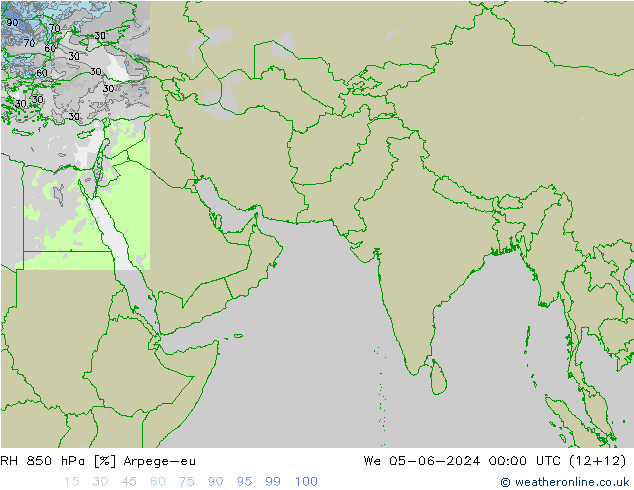Humidité rel. 850 hPa Arpege-eu mer 05.06.2024 00 UTC