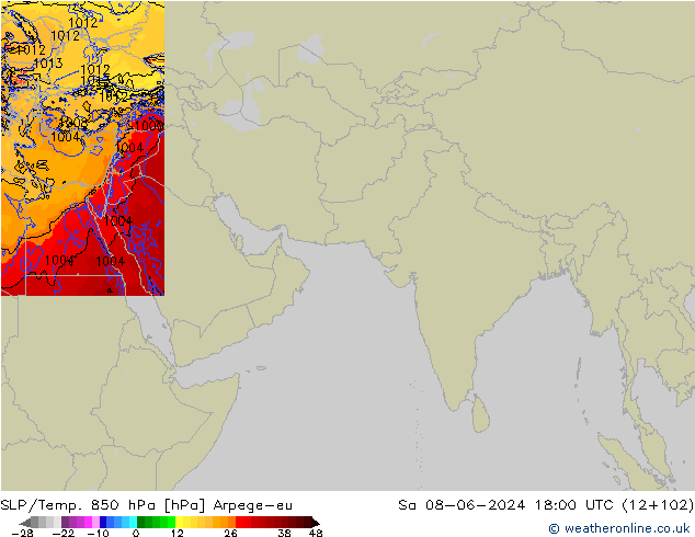 SLP/Temp. 850 hPa Arpege-eu za 08.06.2024 18 UTC