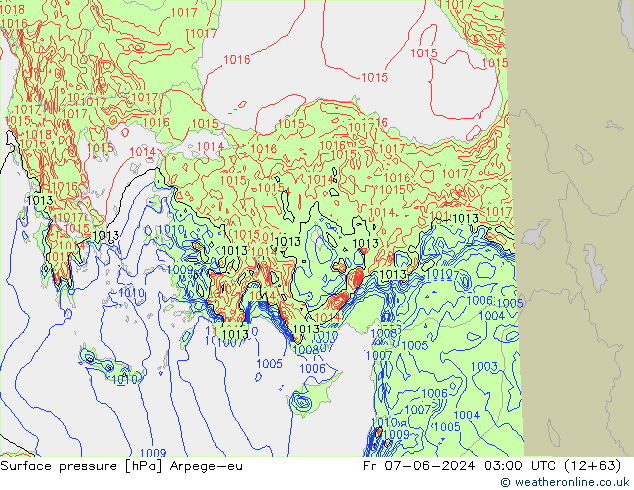 Surface pressure Arpege-eu Fr 07.06.2024 03 UTC