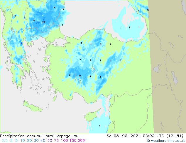 Totale neerslag Arpege-eu za 08.06.2024 00 UTC