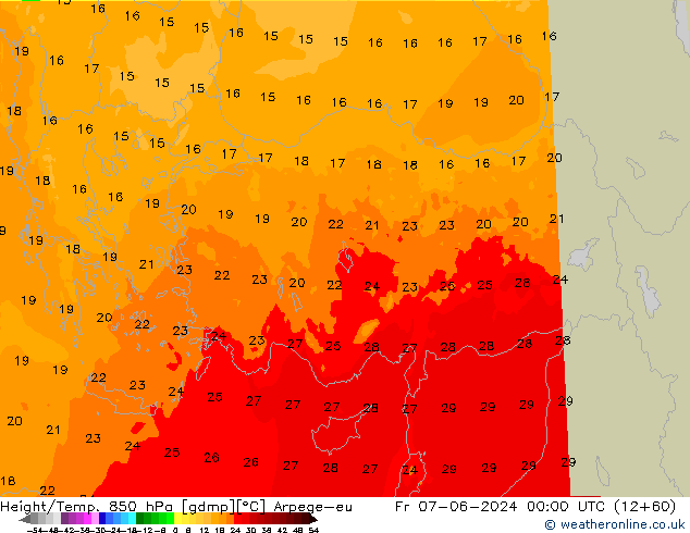 Height/Temp. 850 hPa Arpege-eu Fr 07.06.2024 00 UTC