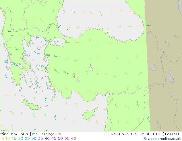 Wind 850 hPa Arpege-eu Tu 04.06.2024 15 UTC