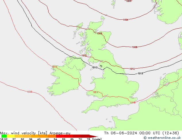 Max. wind velocity Arpege-eu Th 06.06.2024 00 UTC