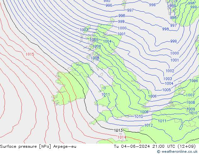 Surface pressure Arpege-eu Tu 04.06.2024 21 UTC