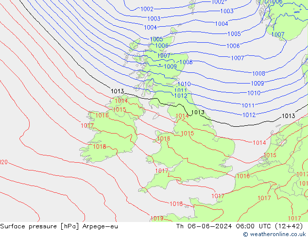 Surface pressure Arpege-eu Th 06.06.2024 06 UTC