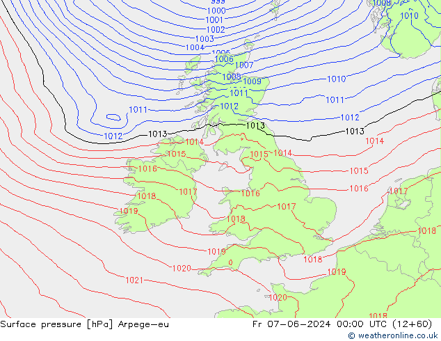 Surface pressure Arpege-eu Fr 07.06.2024 00 UTC