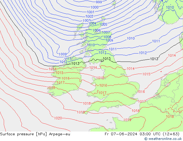 Surface pressure Arpege-eu Fr 07.06.2024 03 UTC