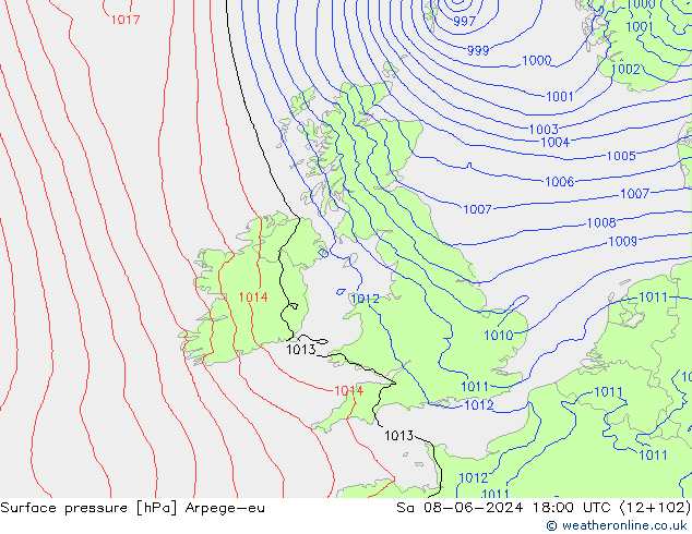 Surface pressure Arpege-eu Sa 08.06.2024 18 UTC