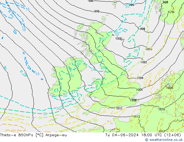 Theta-e 850hPa Arpege-eu mar 04.06.2024 18 UTC