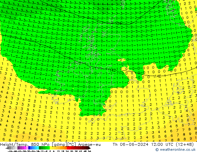 Yükseklik/Sıc. 850 hPa Arpege-eu Per 06.06.2024 12 UTC