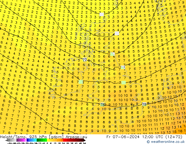 Height/Temp. 925 hPa Arpege-eu ven 07.06.2024 12 UTC