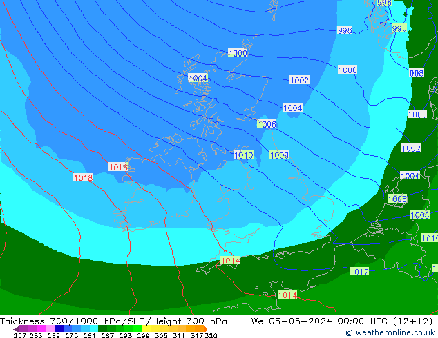 Thck 700-1000 hPa Arpege-eu We 05.06.2024 00 UTC